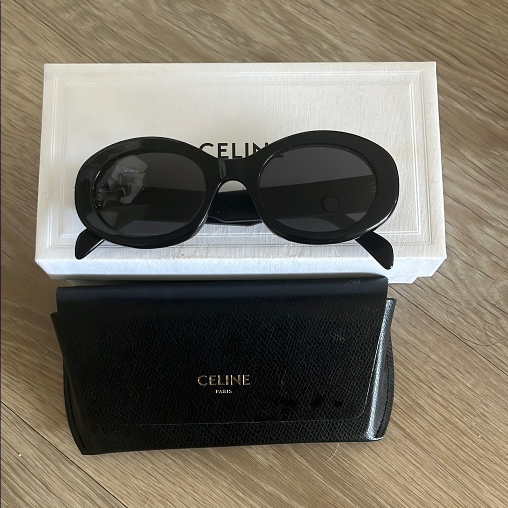 Celine Black Minimalist Oval Sunglasses